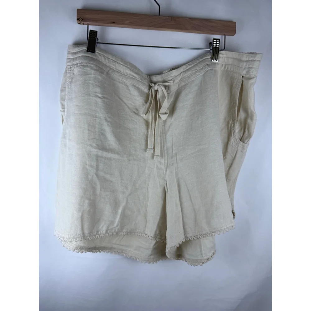 Women's Caslon Linen Blend Shorts Beige/Tan Size XL with Lace Trim - Picture 2 of 10